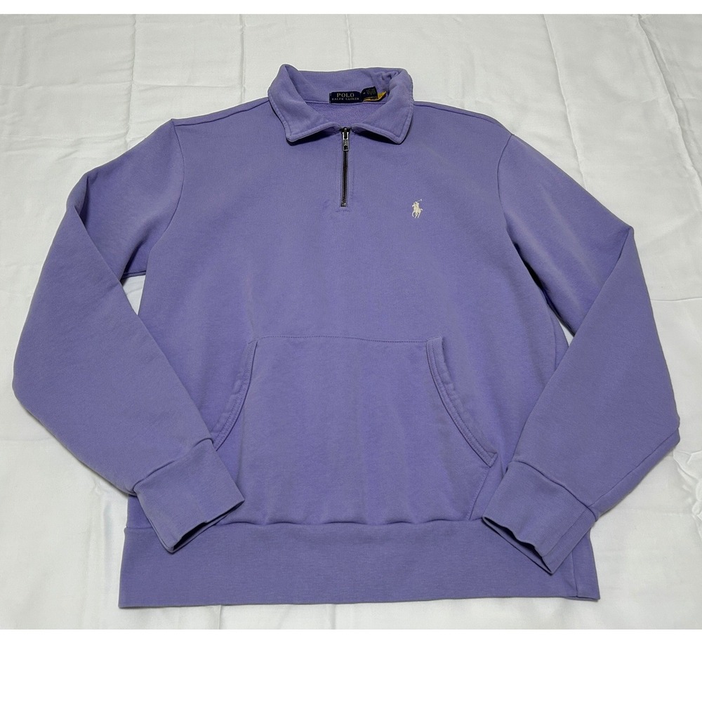 Polo Ralph Lauren Mens Quarter Zip Sweatshirt Purple Cotton Pullover Size M
